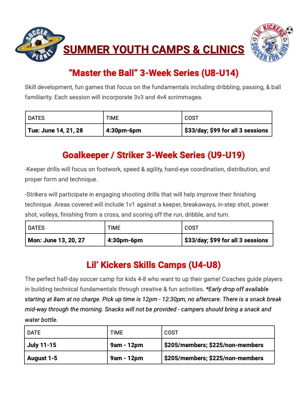 Soccer Planet Summer Youth Camp Flyer